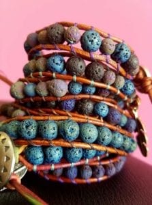 A stack of beaded bracelets.