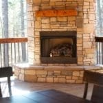 The large stone fireplace.