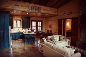 small kitchen and living room in Love Shack