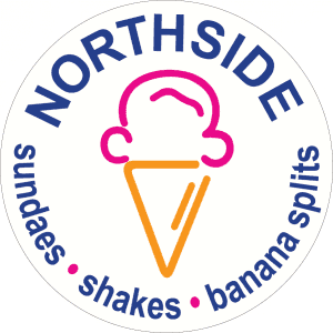 Northside Ice Cream logo. Text: Northside, sundaes, shakes, banana splits.