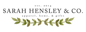 sarah-hensley Sarah Hensley & Co. logo. Text: est 2014, apparel, home & gifts.