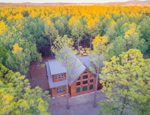 Aerial view of Broken Bow, Oklahoma, cabins