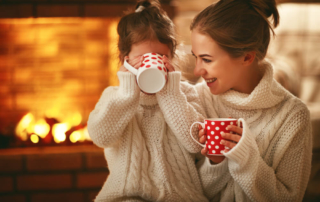 A mom and daughter enjoying one of the fun things to do in Broke Bow, OK during the winter.