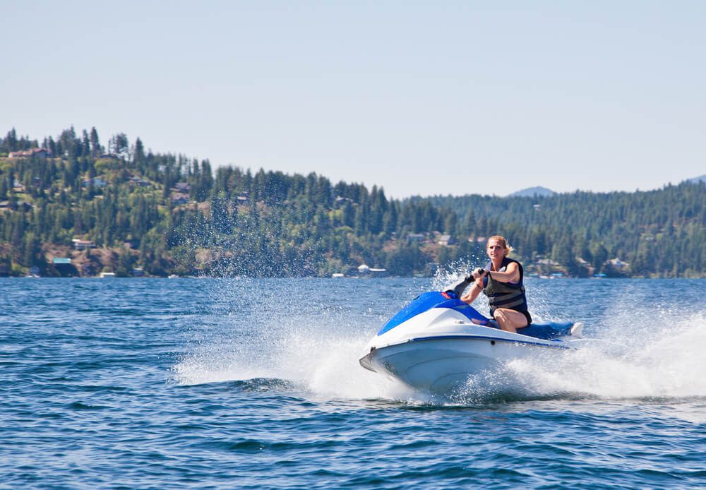 A woman on a jet ski rental in Broken Bow.