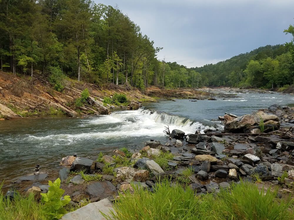 The view of one of the waterfalls to see in Oklahoma near Hochatown and Broken Bow.